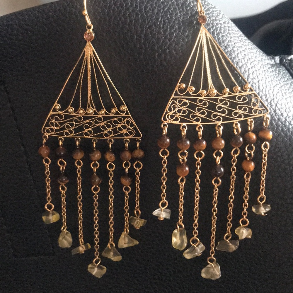 Gold/tigers eye chandelier earrings
